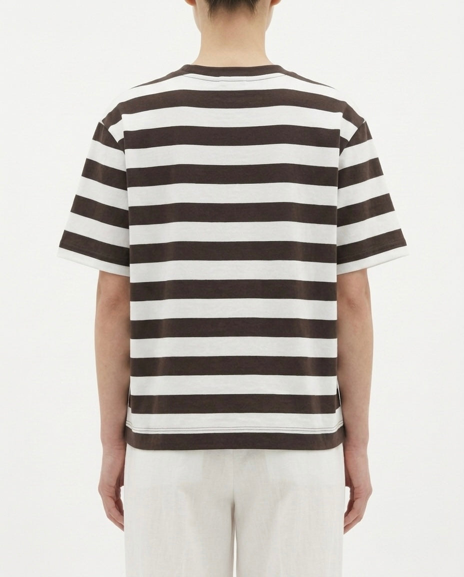 T-shirt a righe bordeaux e bianche