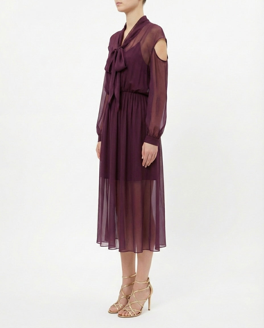 Abito midi chiffon con maniche cut-out