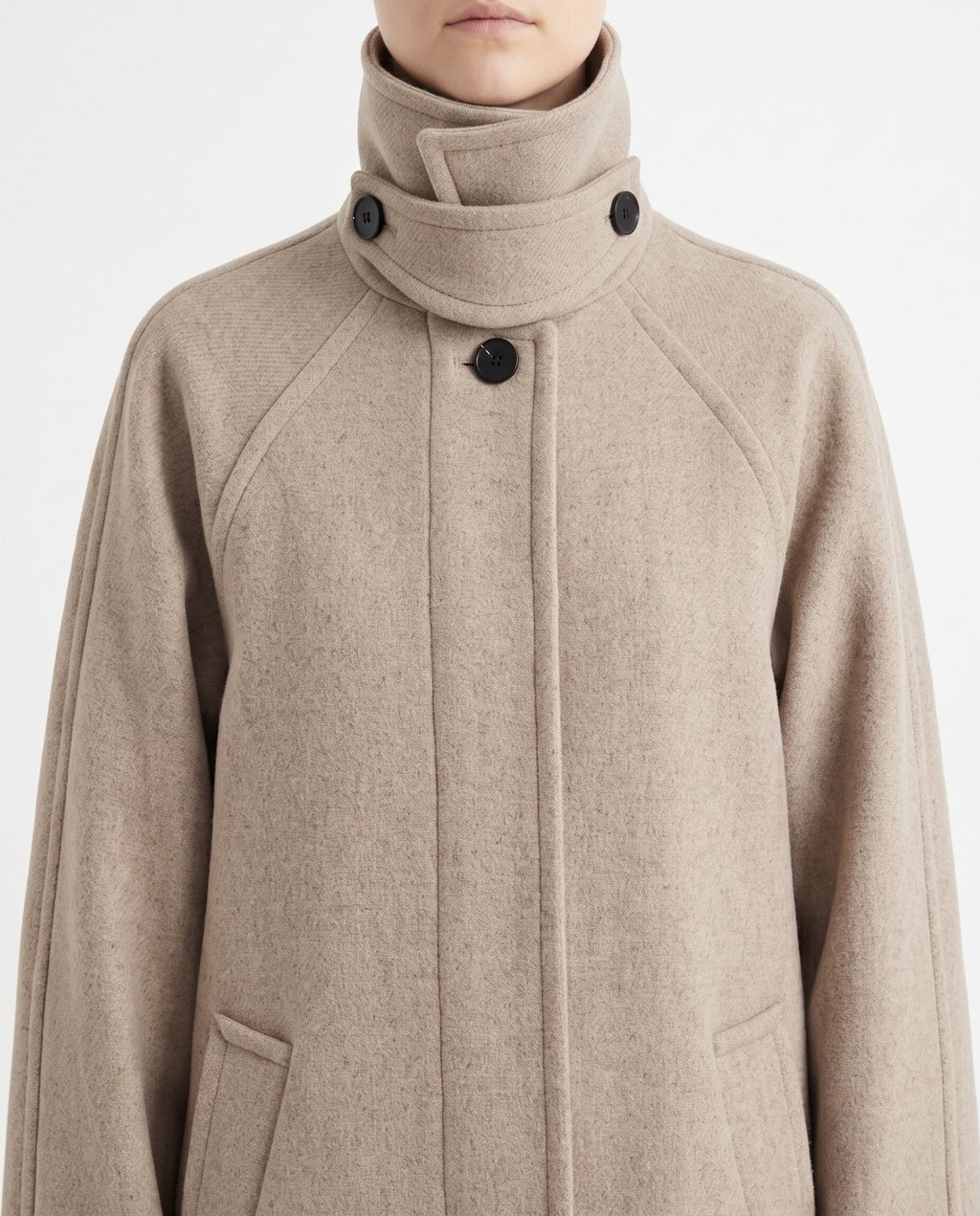 Cappotto Lungo Selected Femme Beige in Misto Lana Riciclata con Collo Alto