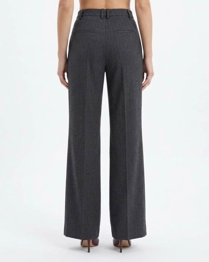 Pantalone Sartoriale Selected Femme Gessato Grigio Antracite in Misto Lana RWS