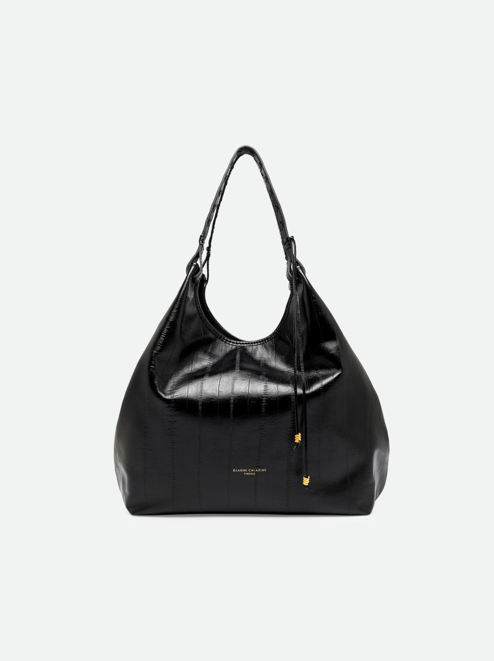 Borsa a Spalla Dua Gianni Chiarini in Pelle Anguilla Nera Grande