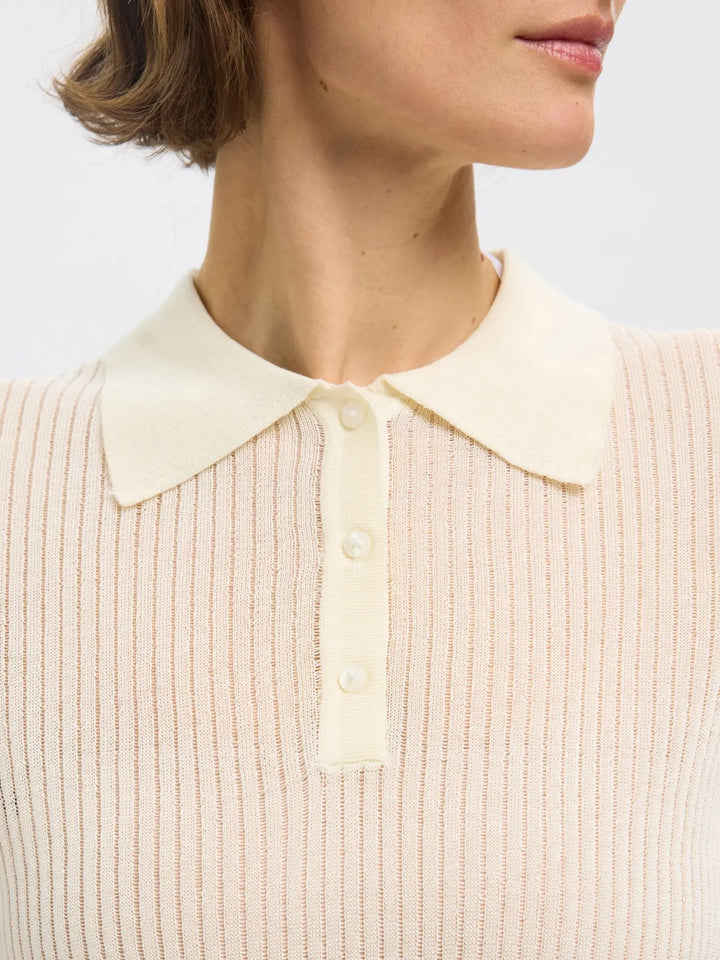 Polo Maglia Beige in Maglia a Costine