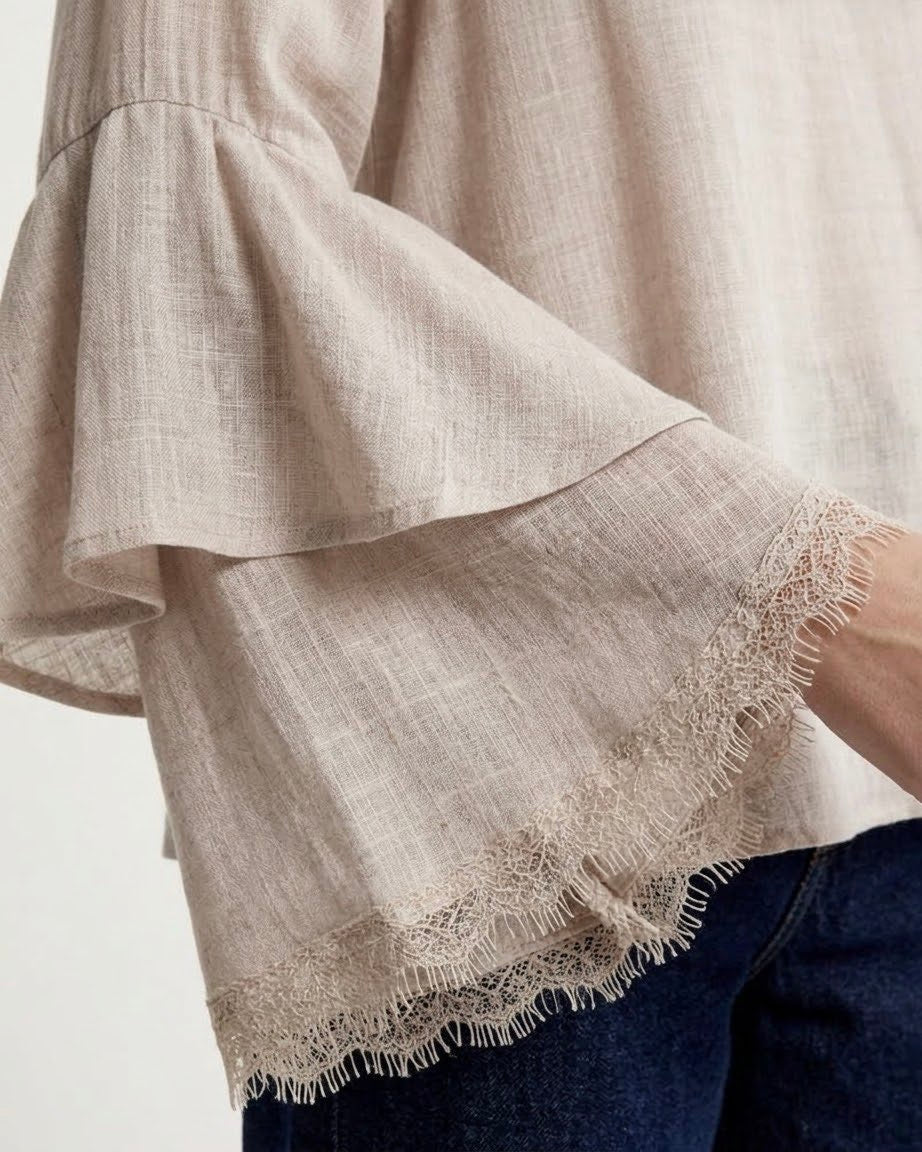 Blusa fluida H2O con fiocco e maniche a balze Crema