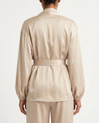 Blusa incrociata satin con cintura