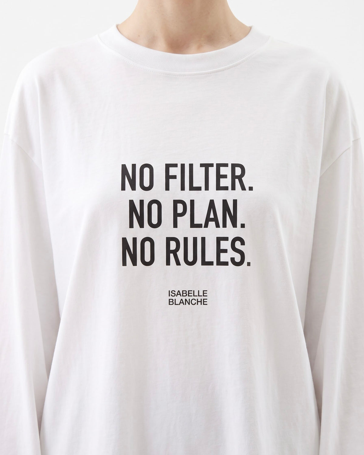 T-Shirt a Manica Lunga Isabelle Blanche con Stampa “No Filter, No Plan, No Rules” Ecrù e Nera