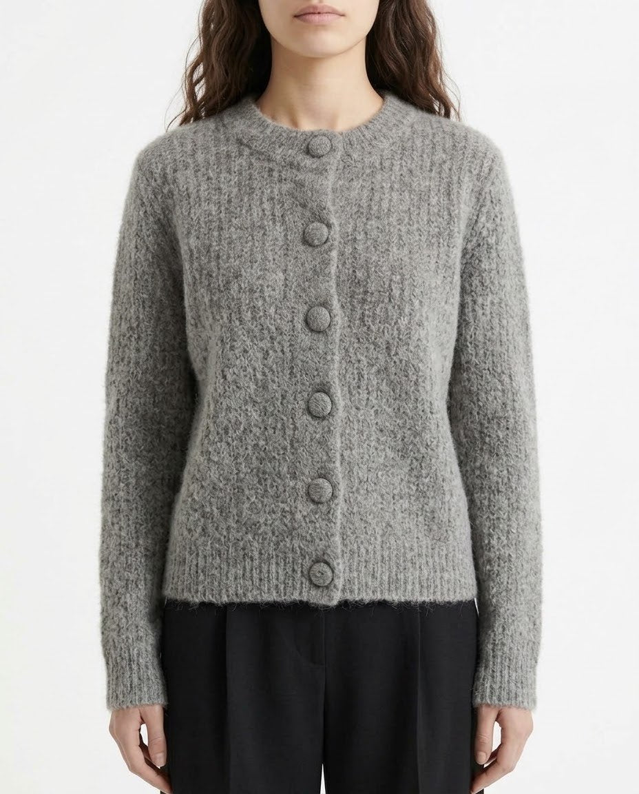 Cardigan Selected Femme in Alpaca RAS con Bottoni Rivestiti