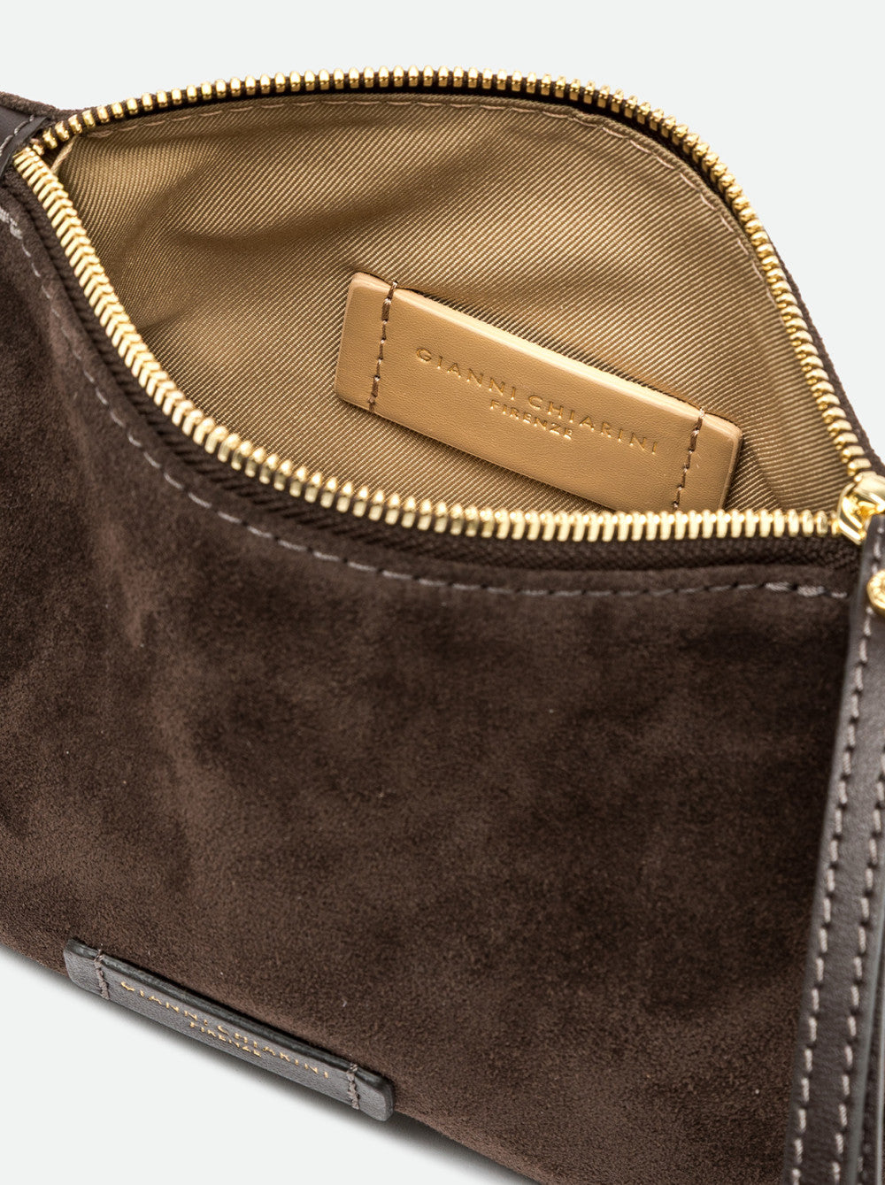 Borsa a Spalla Gianni Chiarini Nora Pouch Piccola in Pelle Scamosciata Moka