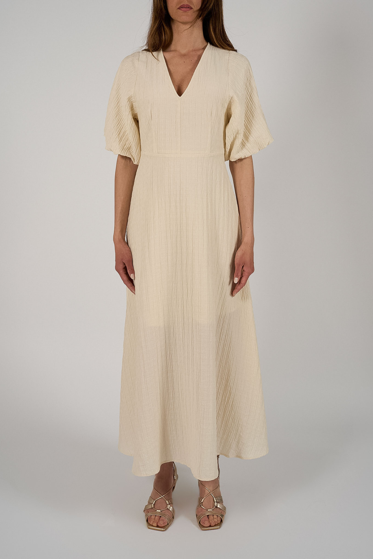 Abito lungo in cotone effetto stropicciato