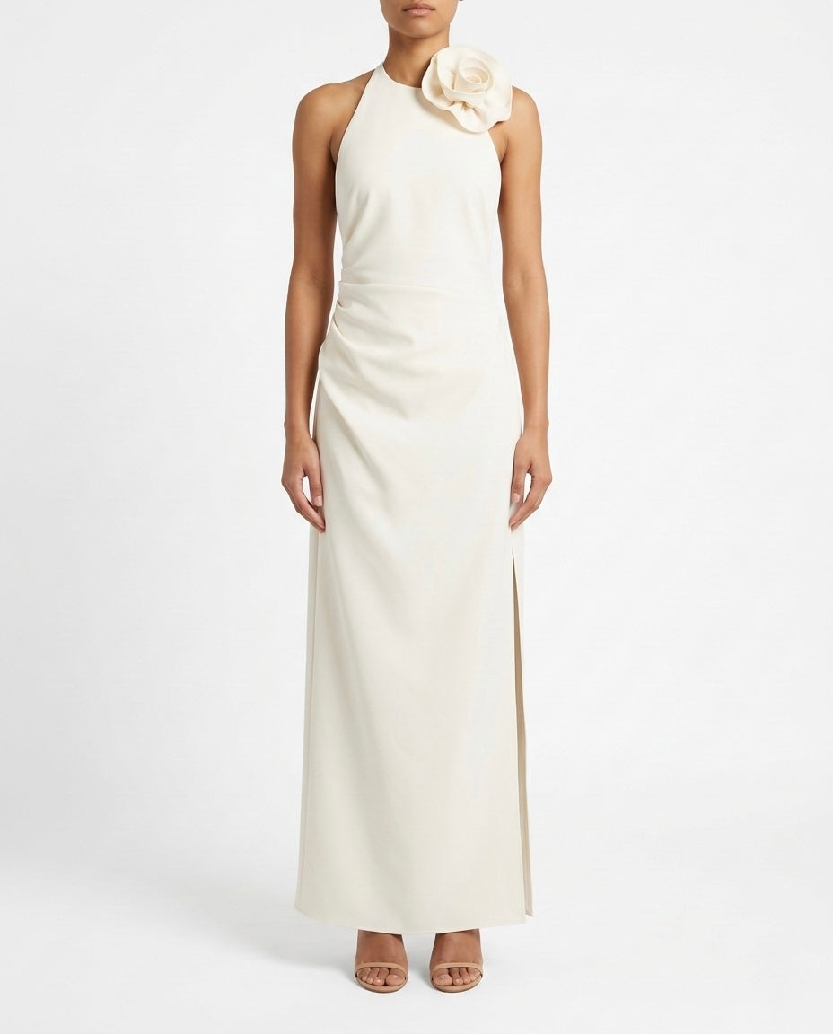 Abito lungo monospalla con fiore