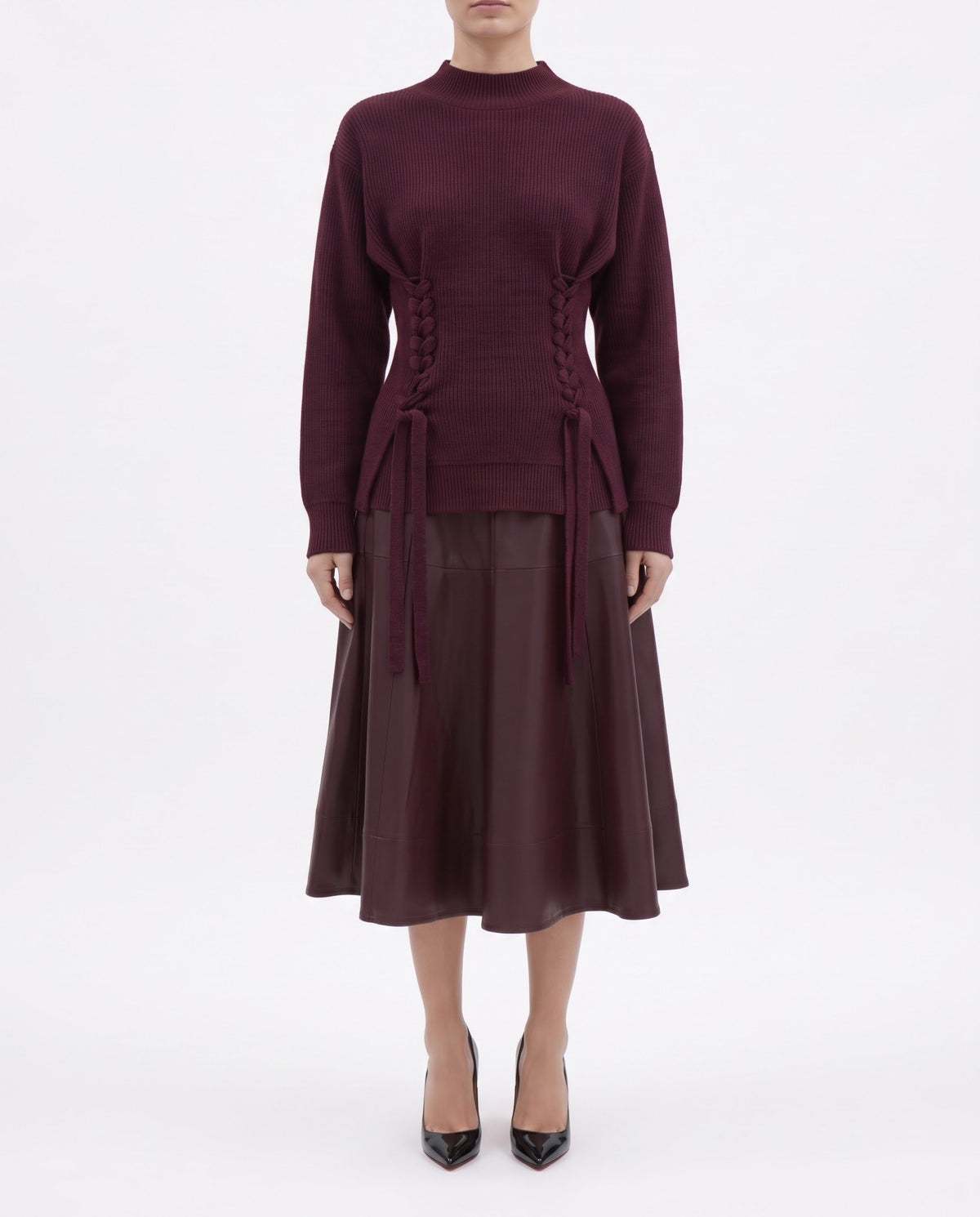 Maglia a Lupetto Isabelle Blanche Bordeaux in 100% Lana con Motivo Intrecciato