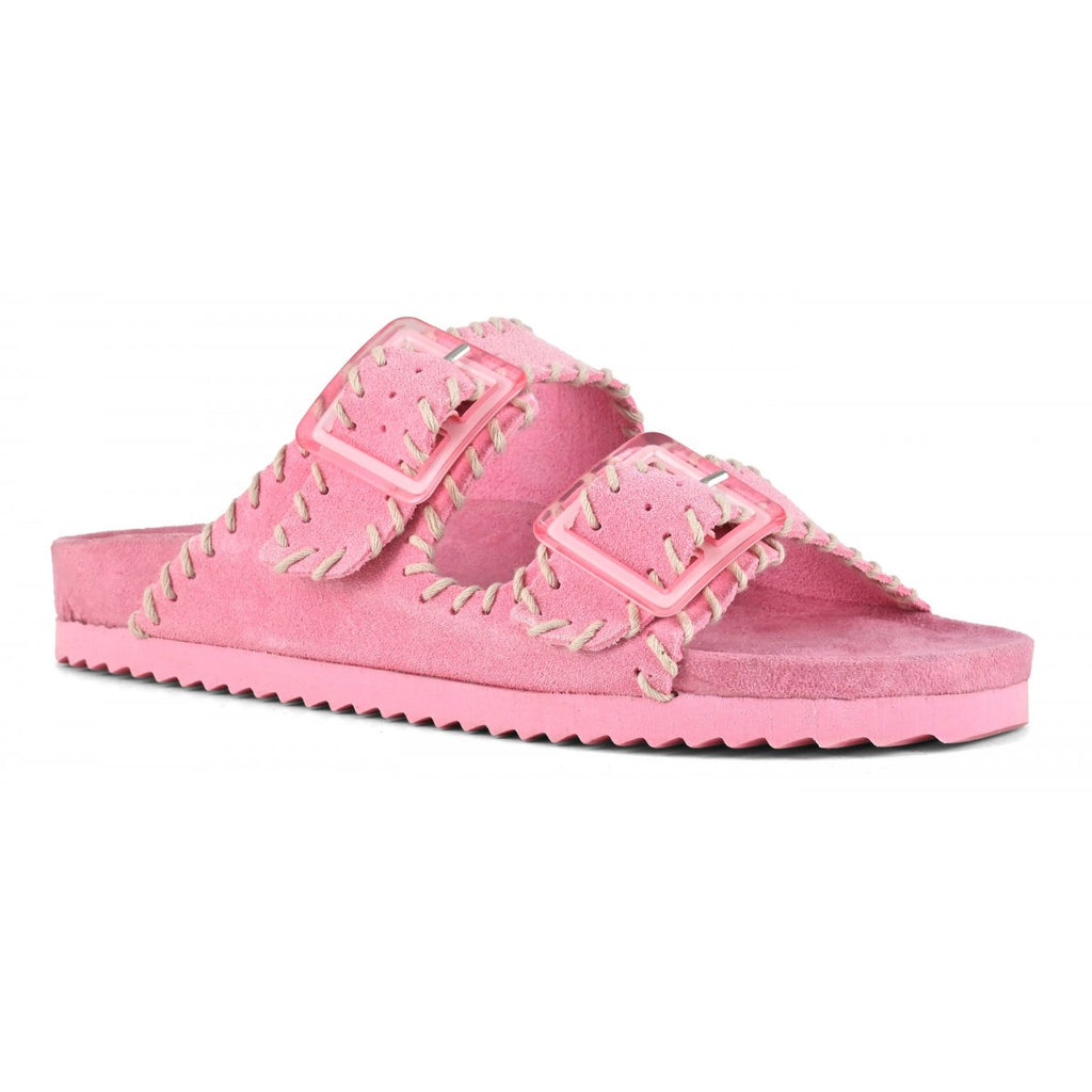 Sandali suede rosa con doppia fibbia