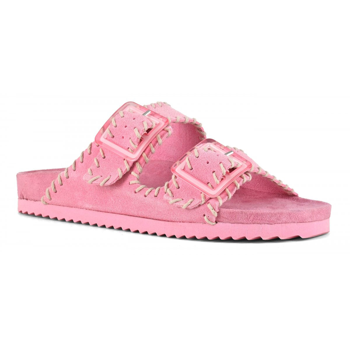 Sandali suede rosa con doppia fibbia