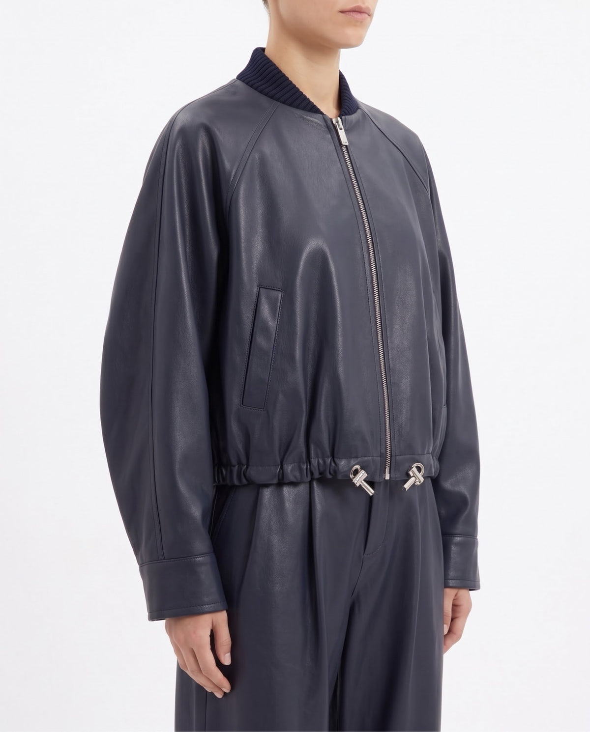 Giubbino Bomber Isabelle Blanche Blu Notte in Ecopelle con Coulisse