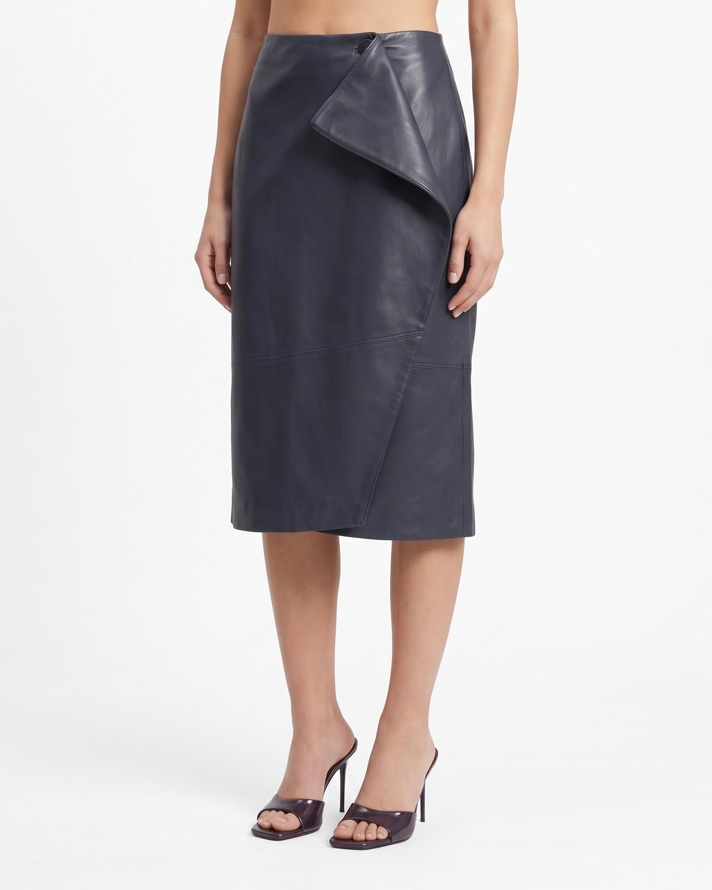 Gonna Midi Isabelle Blanche Asimmetrica in Ecopelle Blu Notte