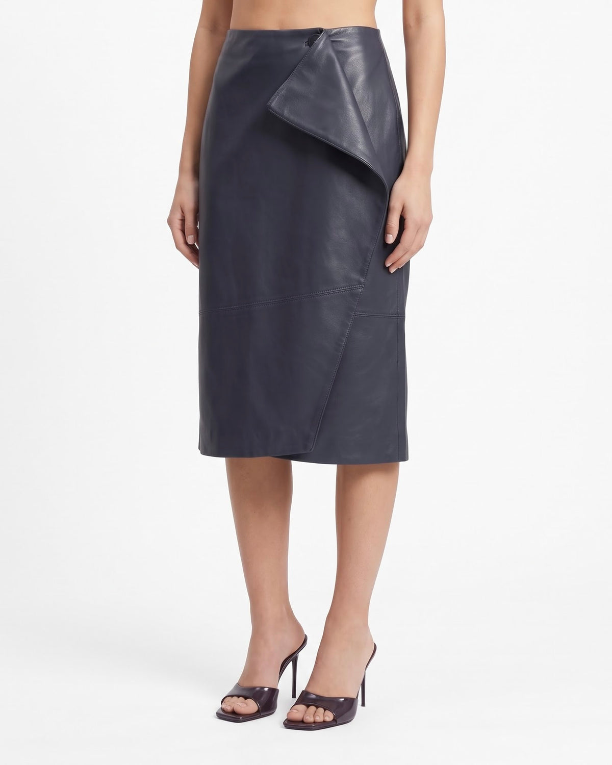 Gonna Midi Isabelle Blanche Asimmetrica in Ecopelle Blu Notte