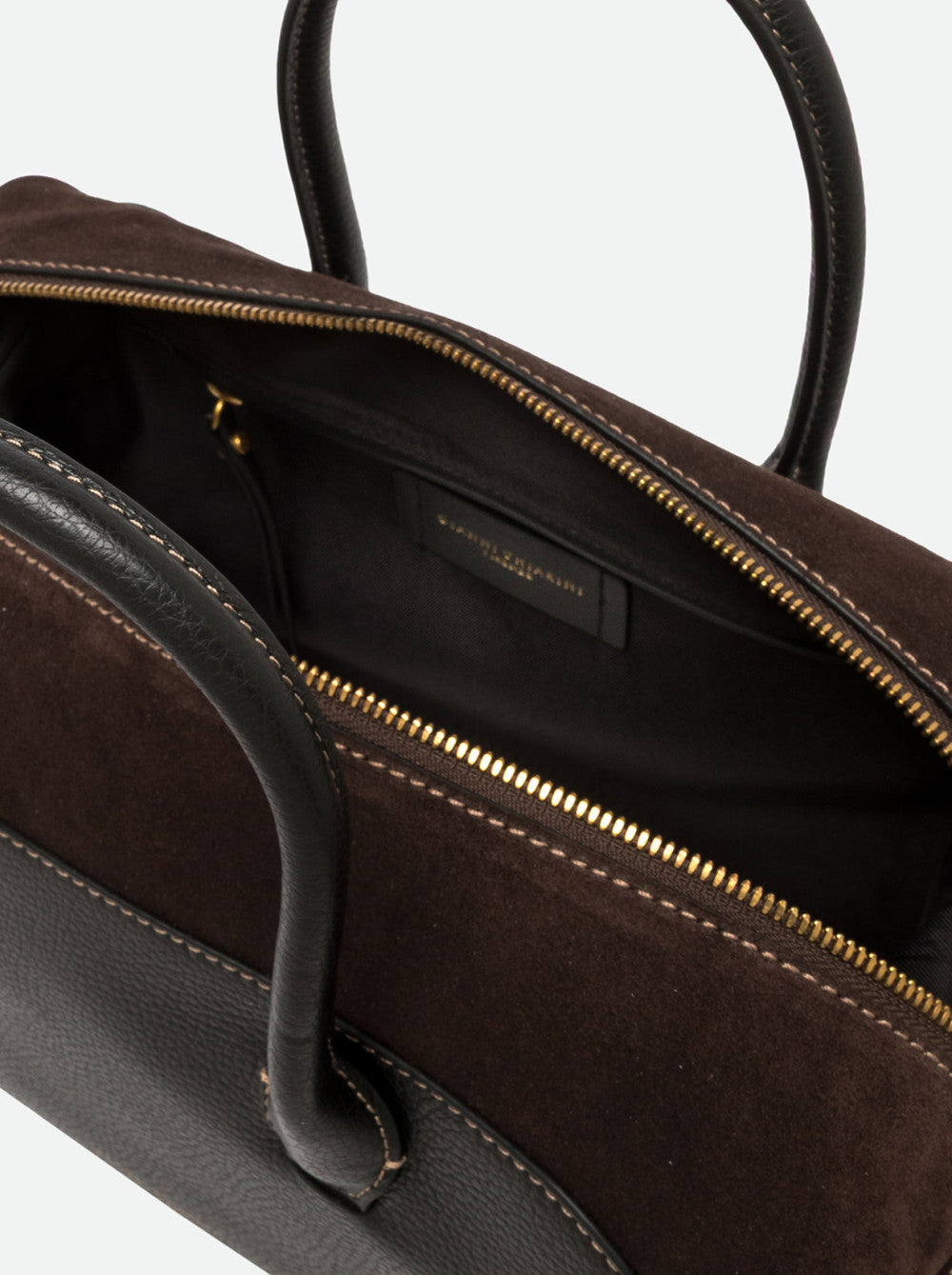 Borsa a Mano Gianni Chiarini Gemma Grande in Pelle Martellata e Camoscio Nero e Moka
