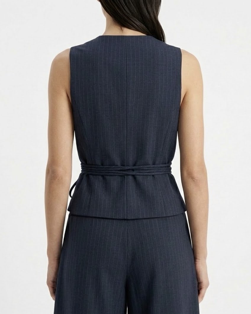 Top gilet sartoriale con cintura in vita Blu