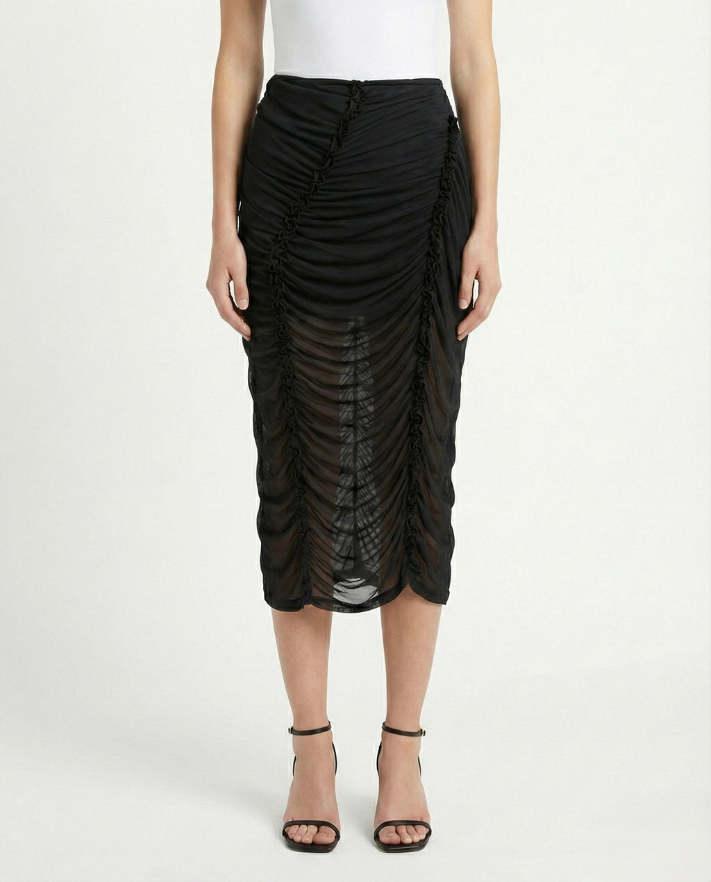 Gonna midi semi trasparente con arricciature