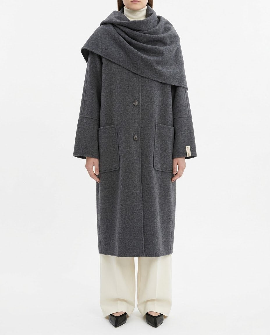 Cappotto Lungo H2O Italia in Misto Lana con Sciarpa Integrata