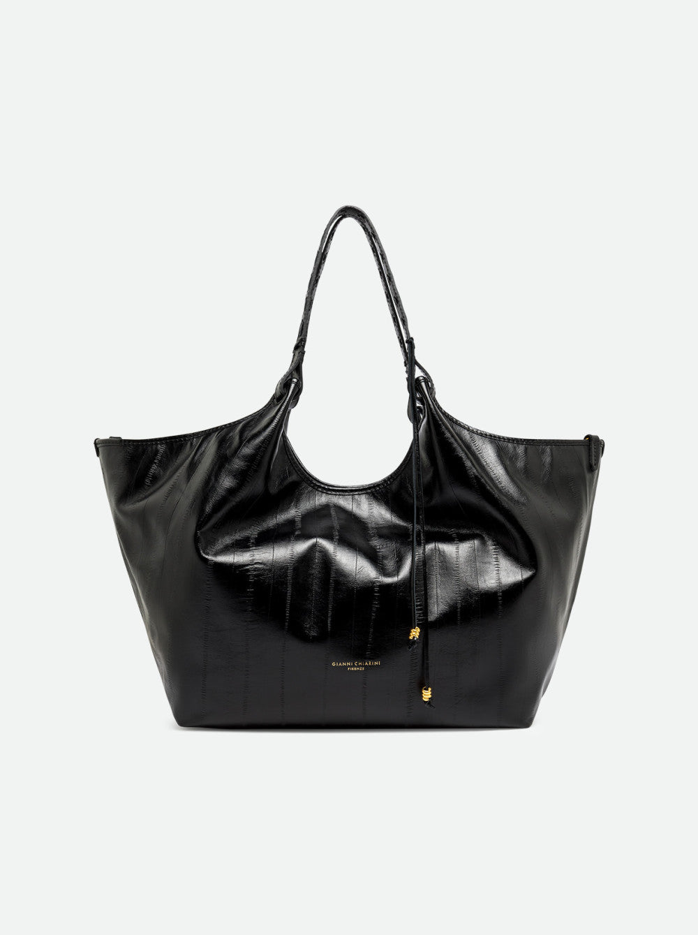 Borsa a Spalla Dua Gianni Chiarini in Pelle Anguilla Nera Grande