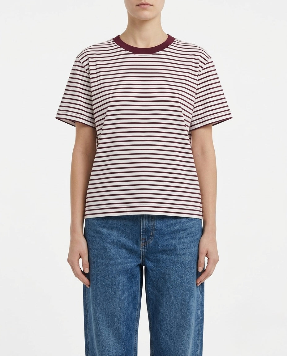 T-shirt a righe bordeaux e bianche