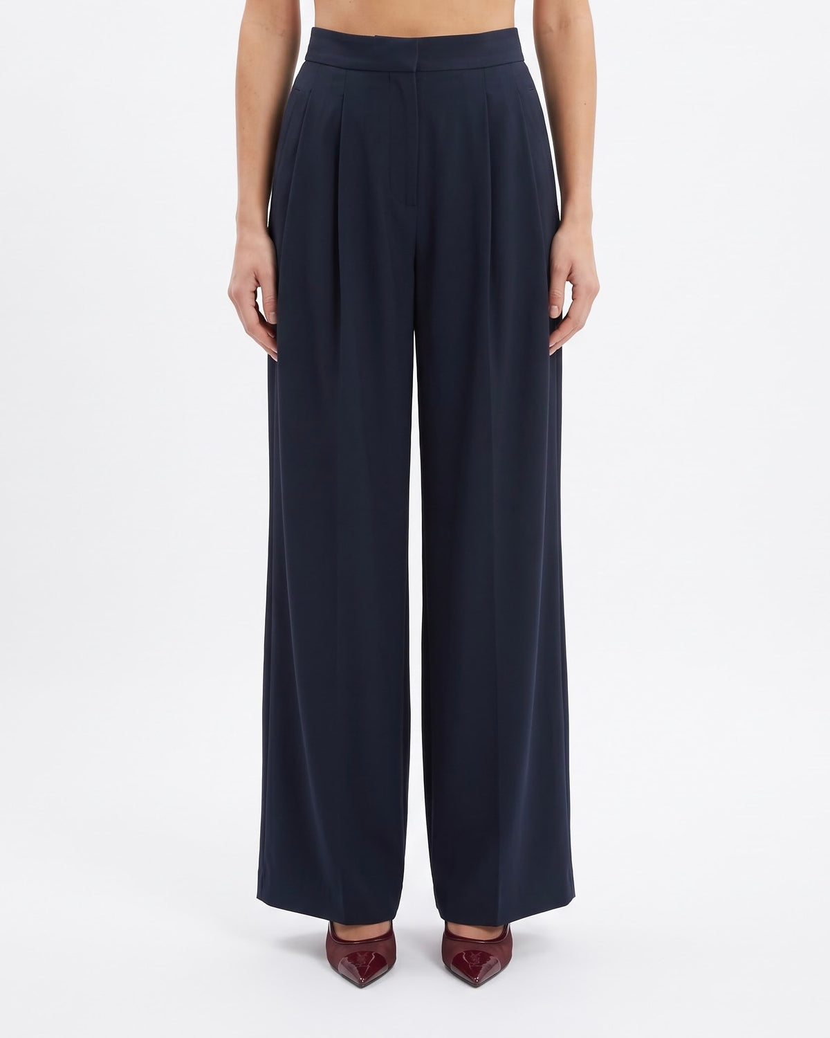 Pantalone Isabelle Blanche Wide Leg con Pieghe Blu Notte e Nero
