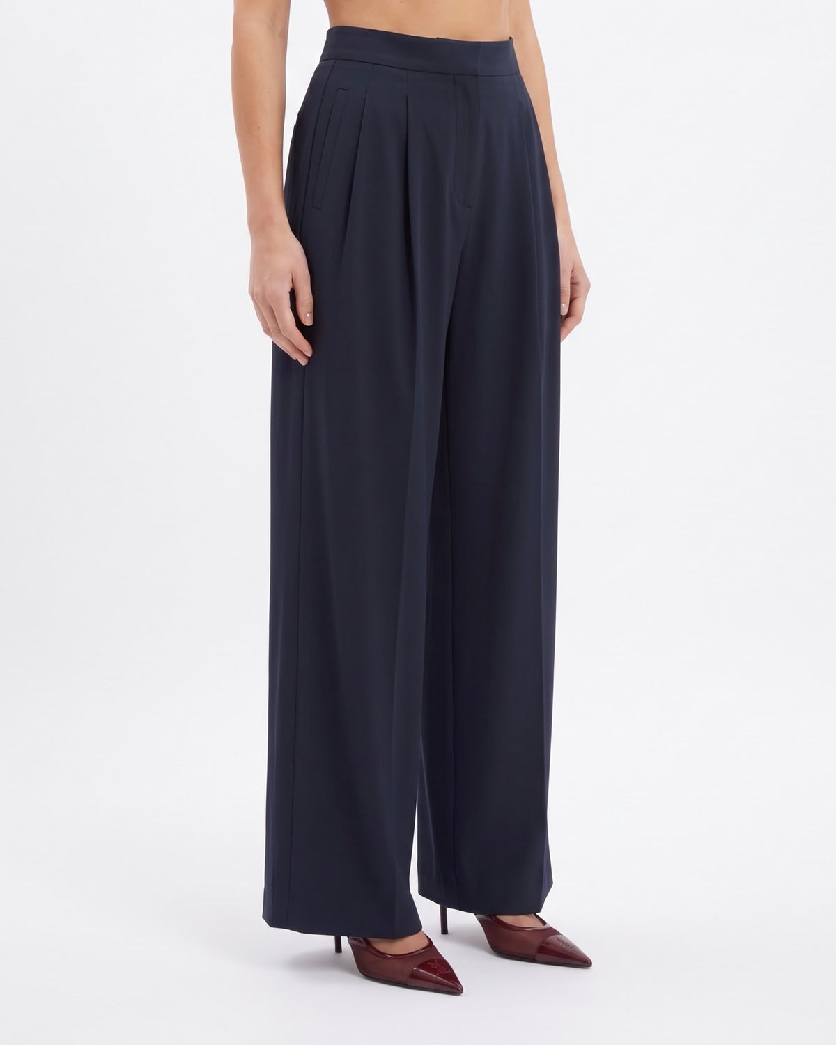 Pantalone Isabelle Blanche Wide Leg con Pieghe Blu Notte e Nero