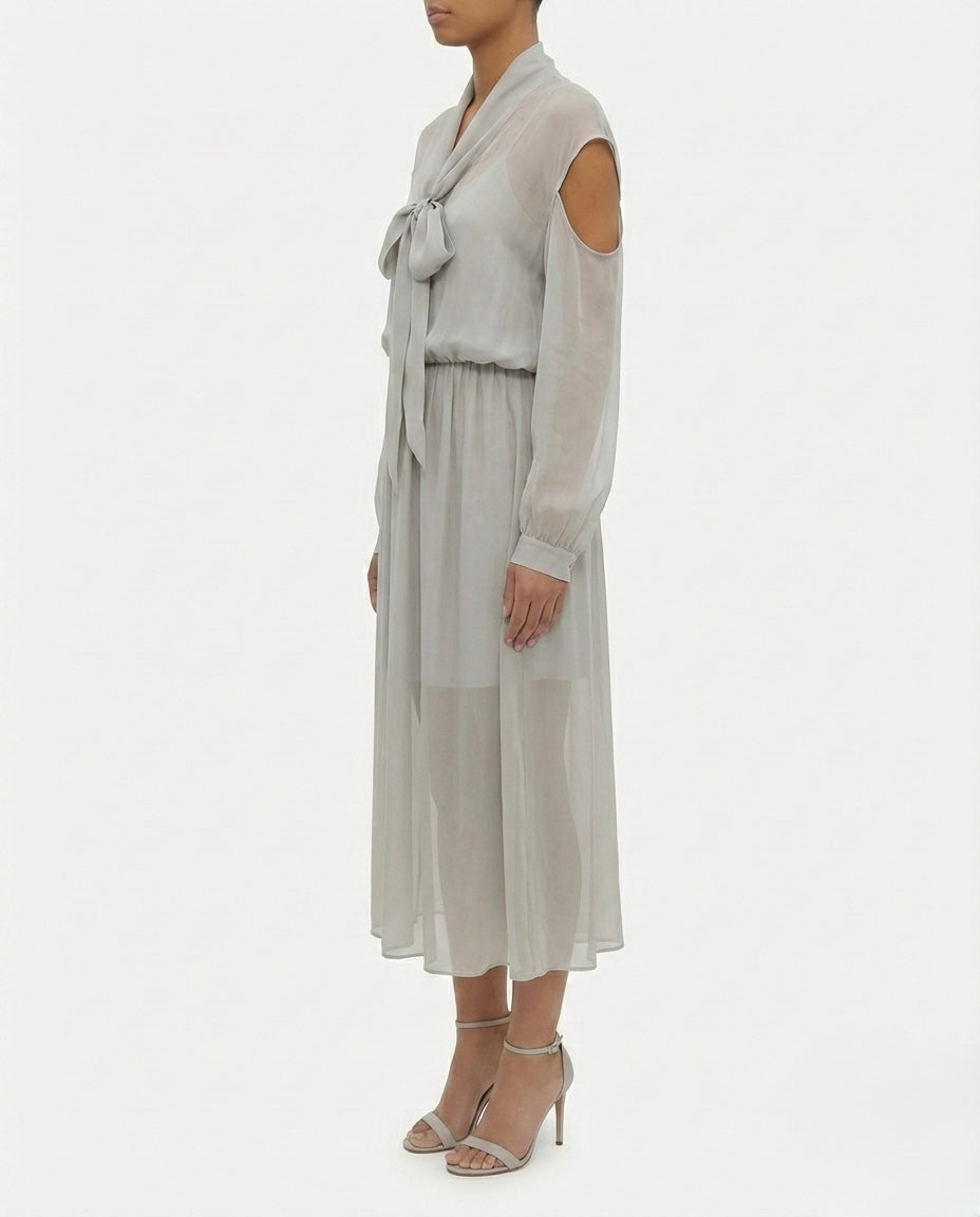 Abito midi chiffon con maniche cut-out