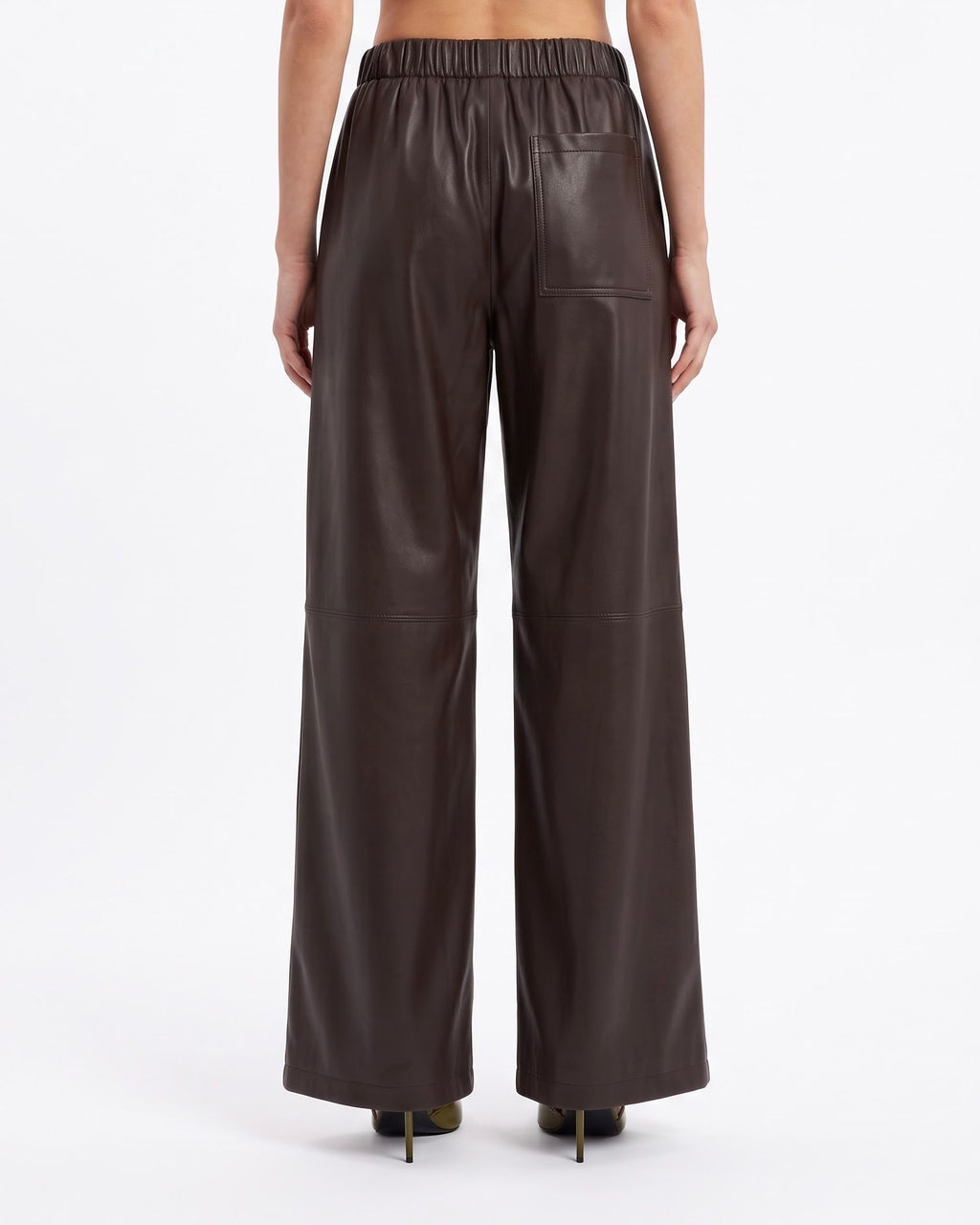 Pantalone Isabelle Blanche in Ecopelle Marrone Java con Elastico in Vita