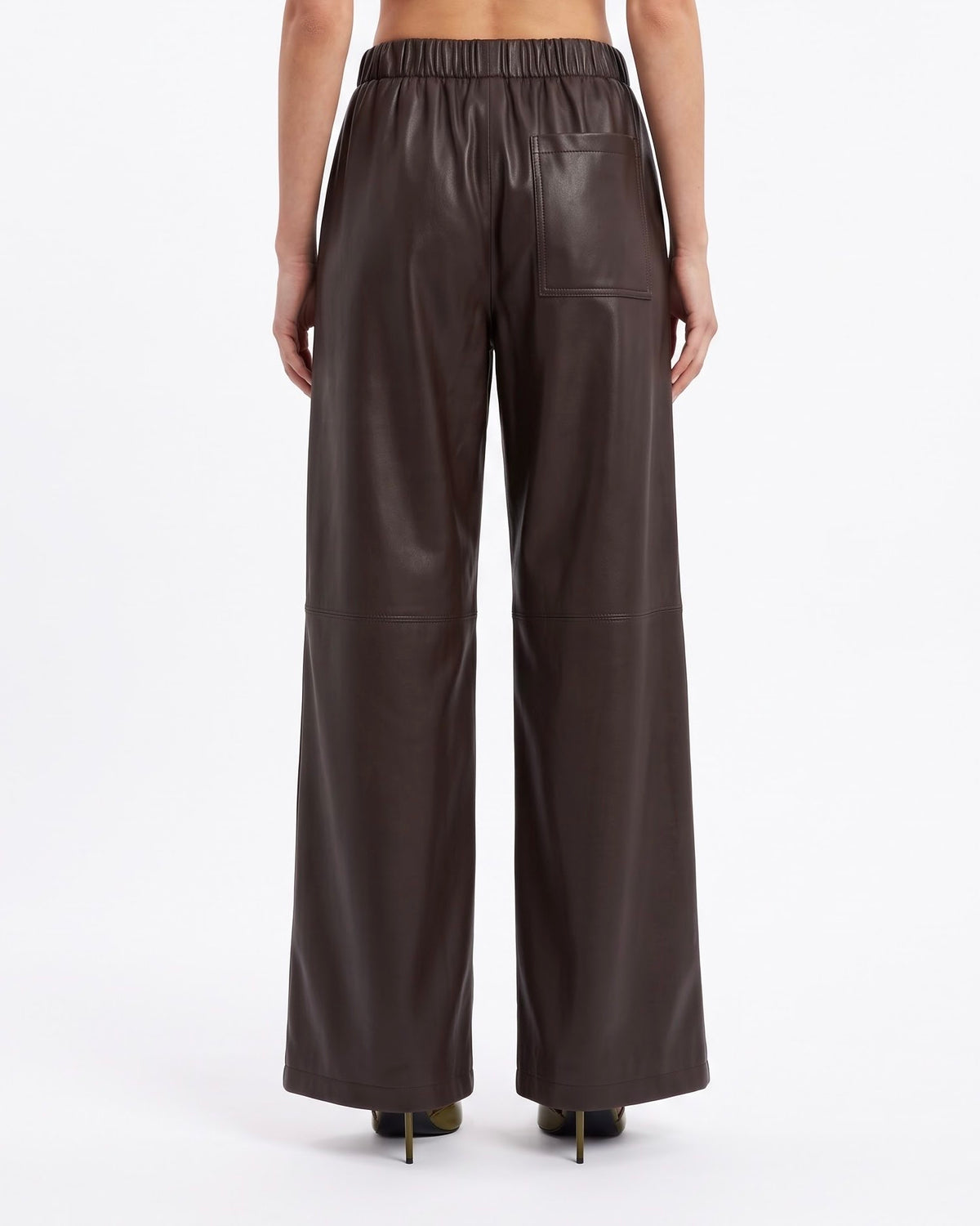 Pantalone Isabelle Blanche in Ecopelle Marrone Java con Elastico in Vita