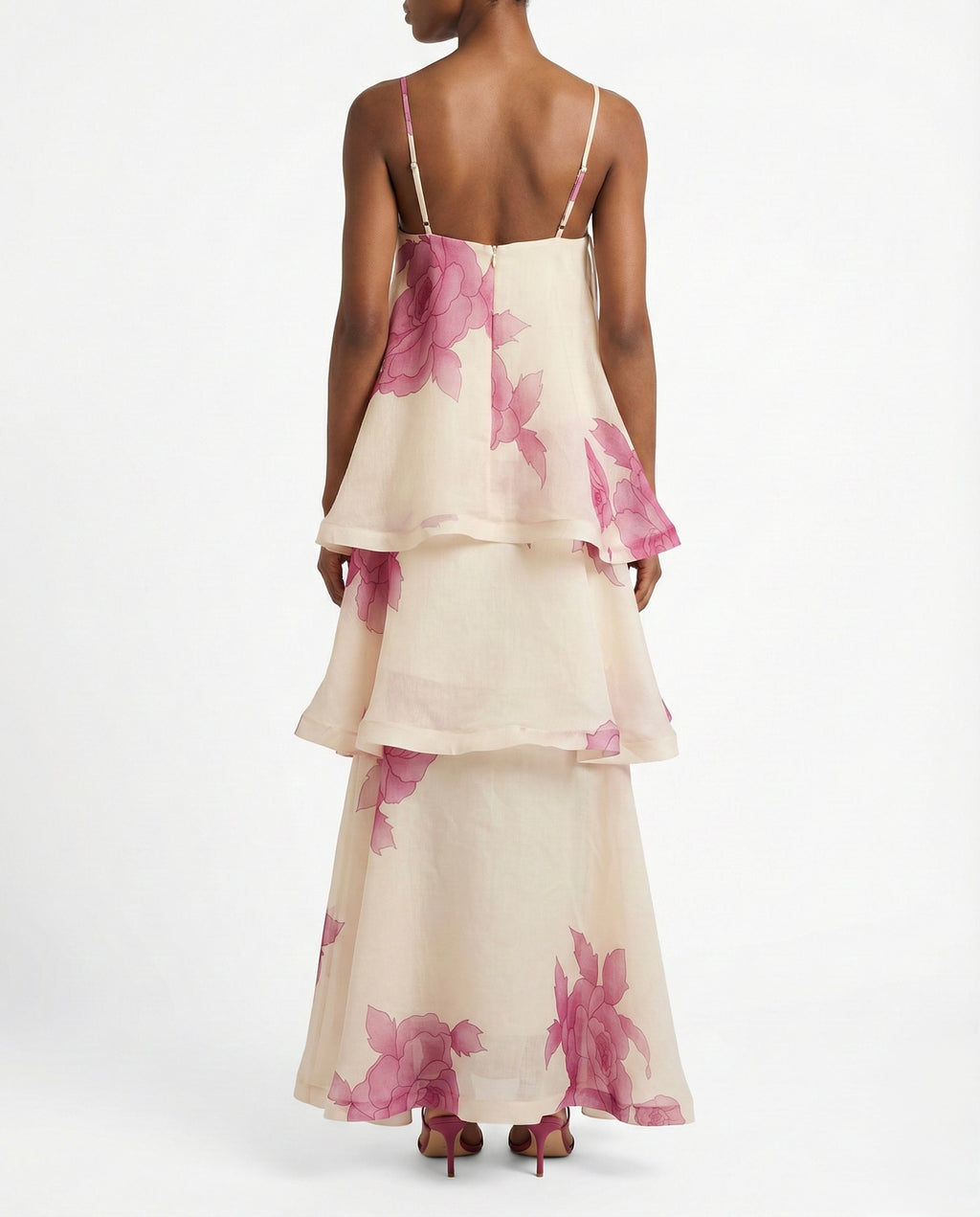 Abito lungo floreale con balze