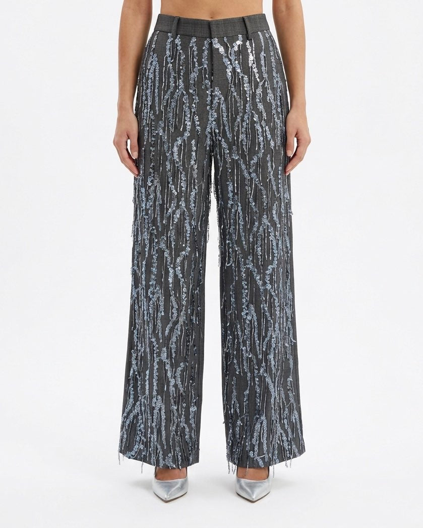 Pantalone Isabelle Blanche Antracite in Tessuto Fiammato con Paillettes