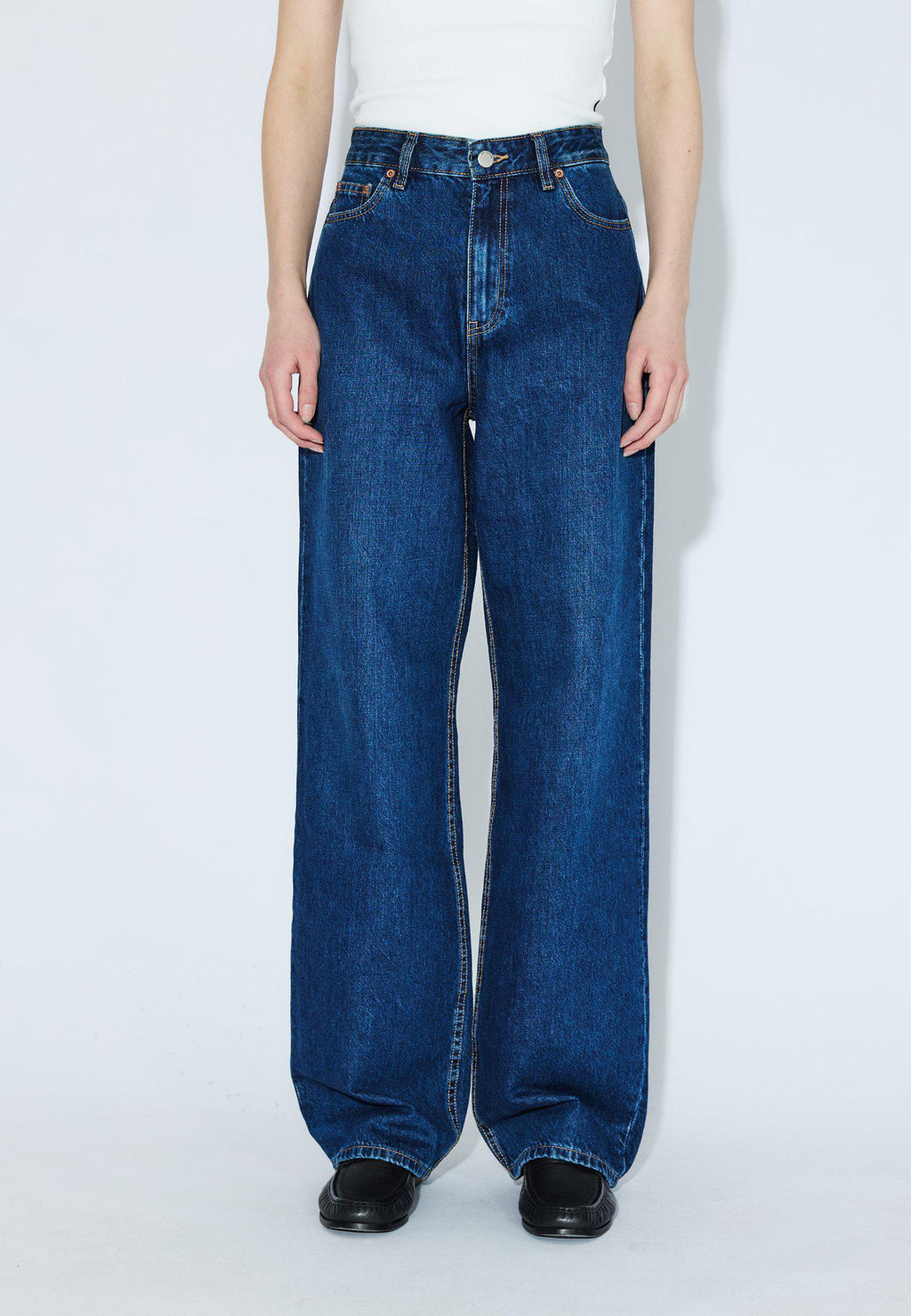 Jeans wide leg blu a vita alta