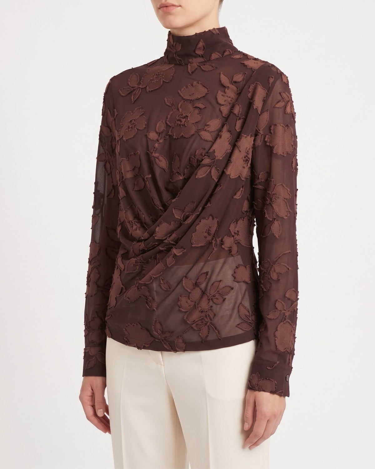 Blusa Isabelle Blanche Asimmetrica in Jersey Devoré Floreale