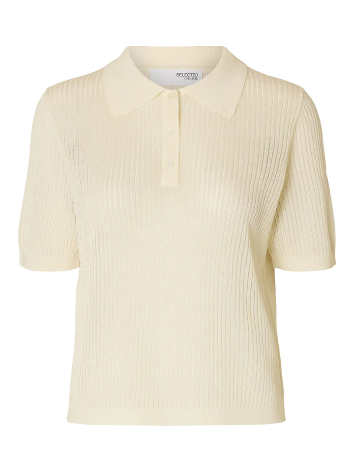 Polo Maglia Beige in Maglia a Costine