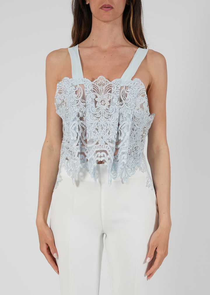 Top in pizzo con bretelle