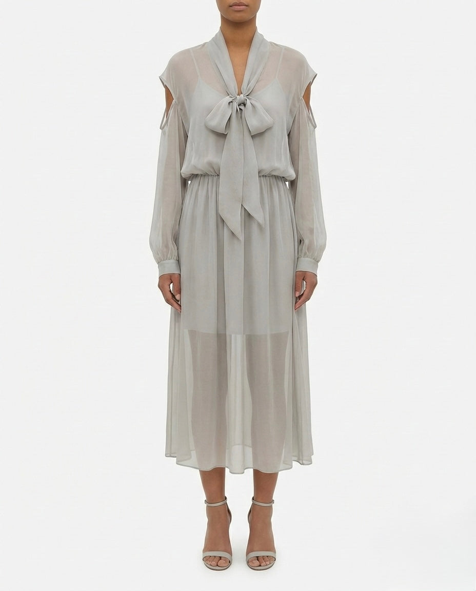 Abito midi chiffon con maniche cut-out