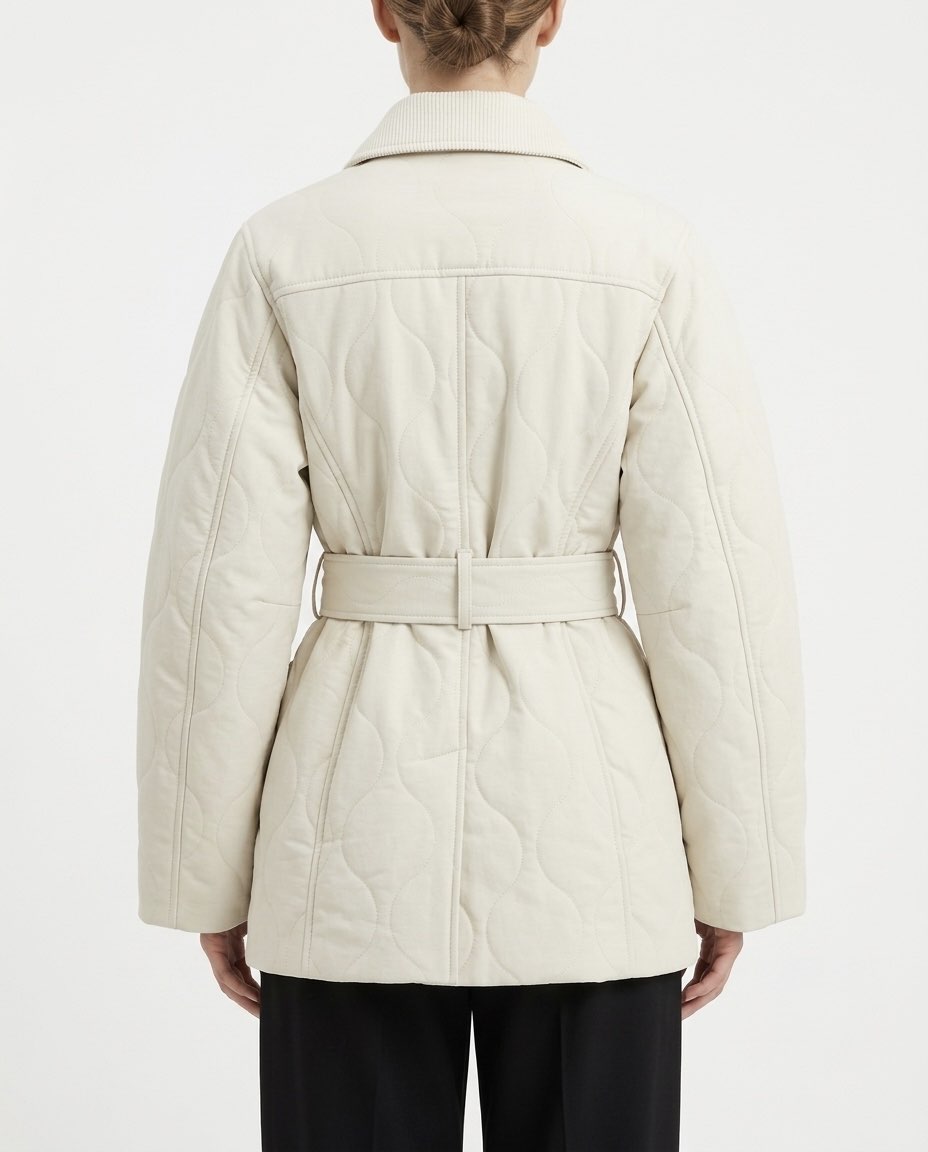 Selected Femme Giubbino trapuntato con cintura Bianco panna