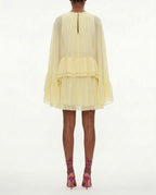 Abito in viscosa e seta con balze