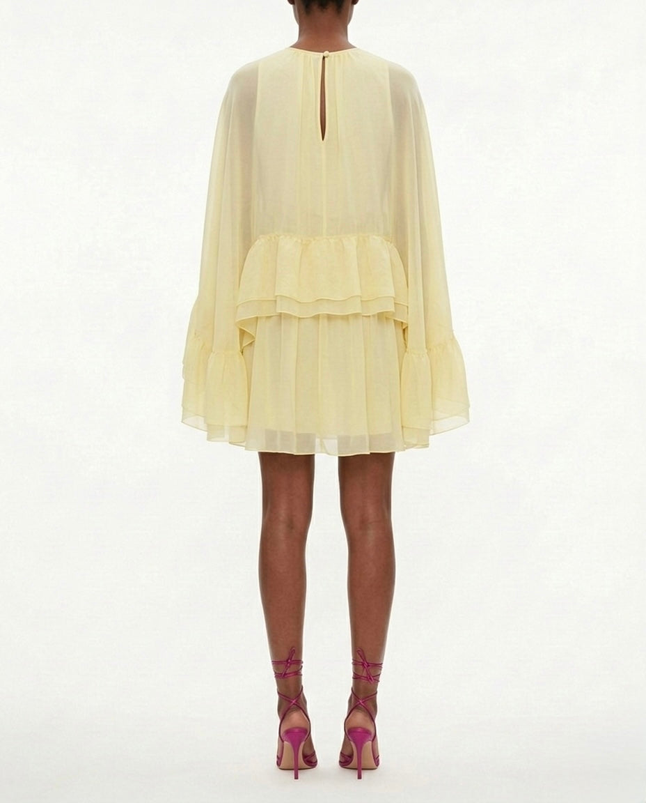 Abito in viscosa e seta con balze