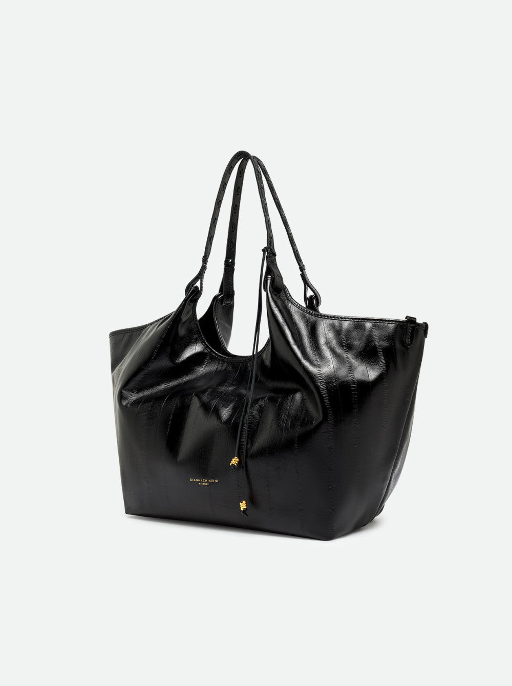 Borsa a Spalla Dua Gianni Chiarini in Pelle Anguilla Nera Grande