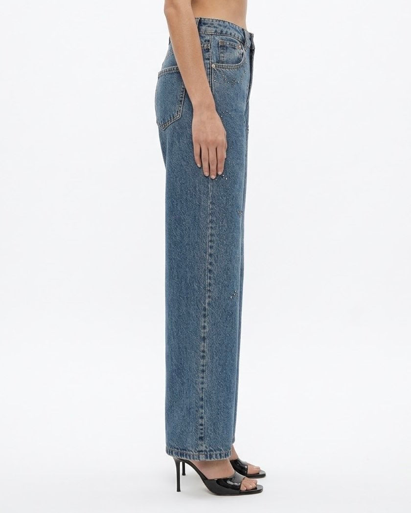 Jeans H2O Italia Wide Leg Blu con Dettagli Ricamati