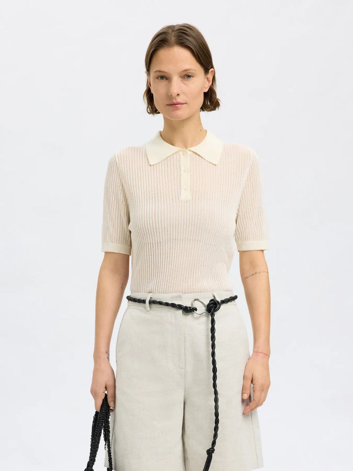 Polo Maglia Beige in Maglia a Costine