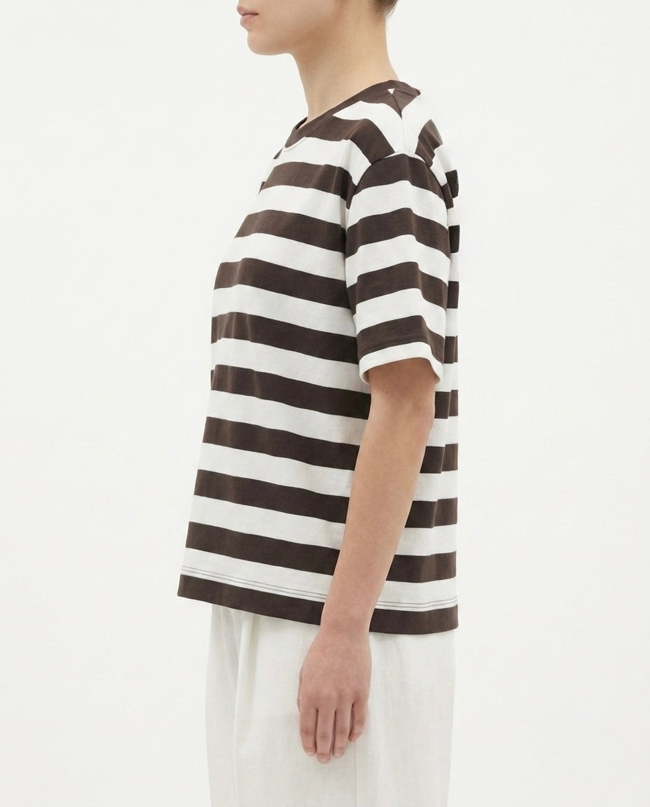 T-shirt a righe bordeaux e bianche