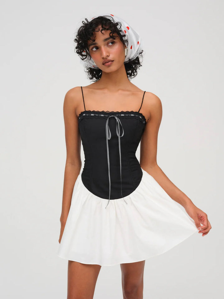 Abito bustier bicolore con spalline sottili