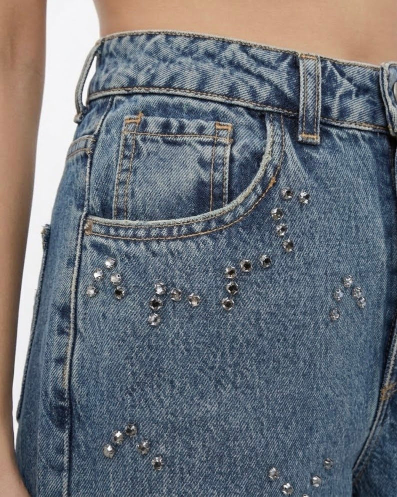 Jeans H2O Italia Wide Leg Blu con Dettagli Ricamati