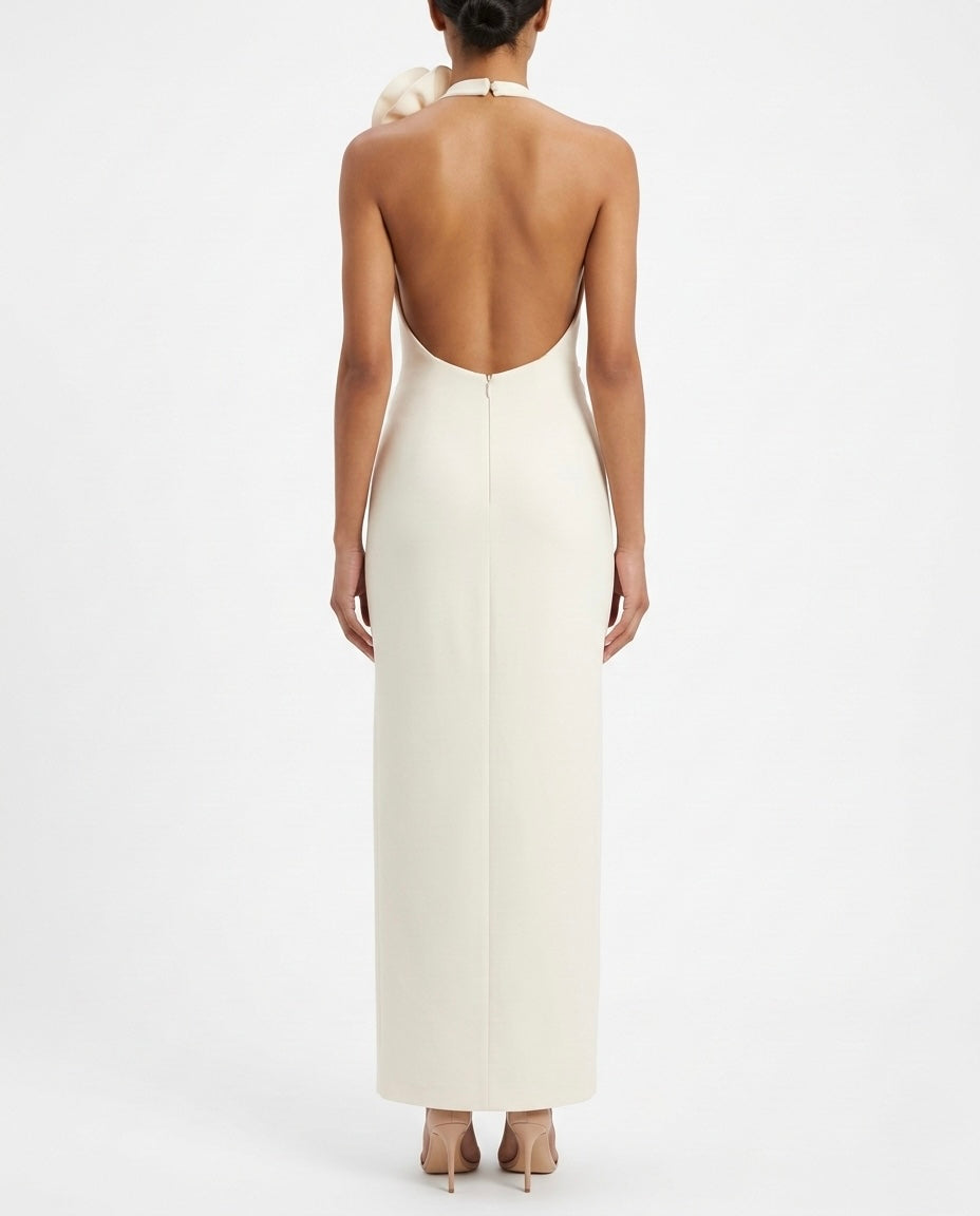 Abito lungo monospalla con fiore