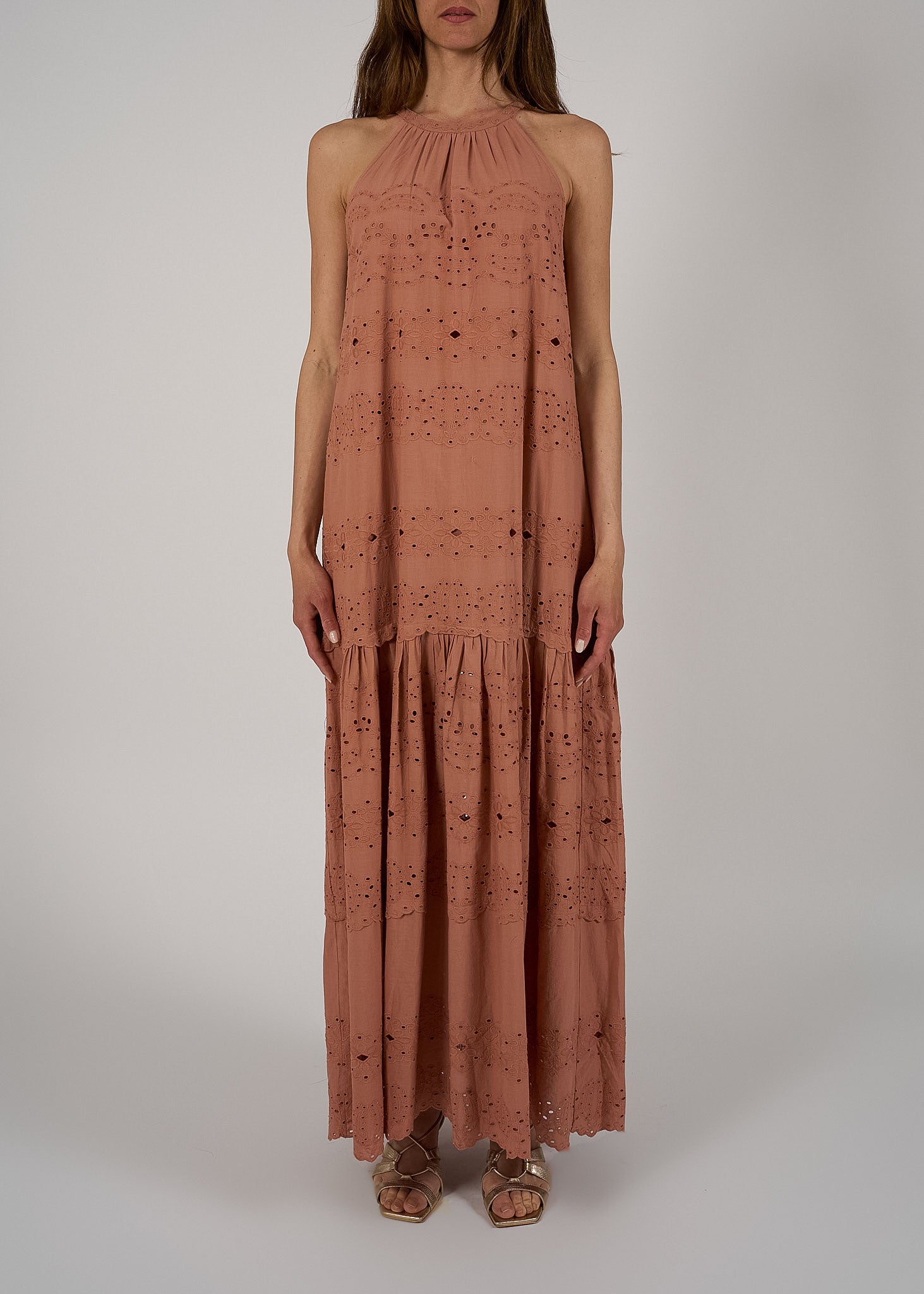 Abito lungo in cotone sangallo