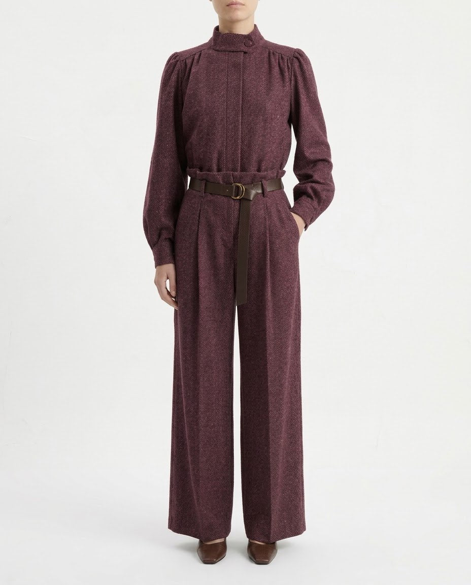 Pantalone Wide Leg H2O Italia Bordeaux con Pinces Frontali