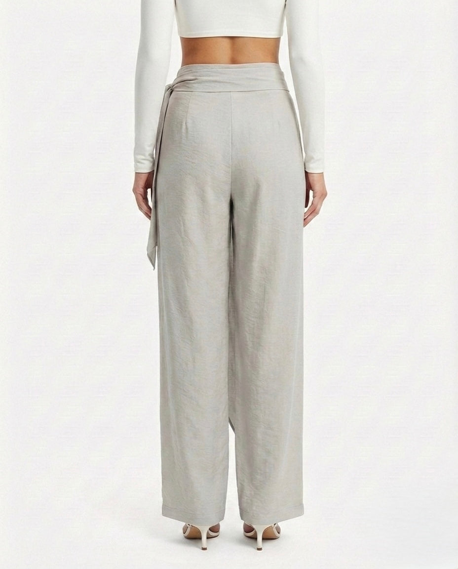 Pantalone palazzo a portafoglio tortora